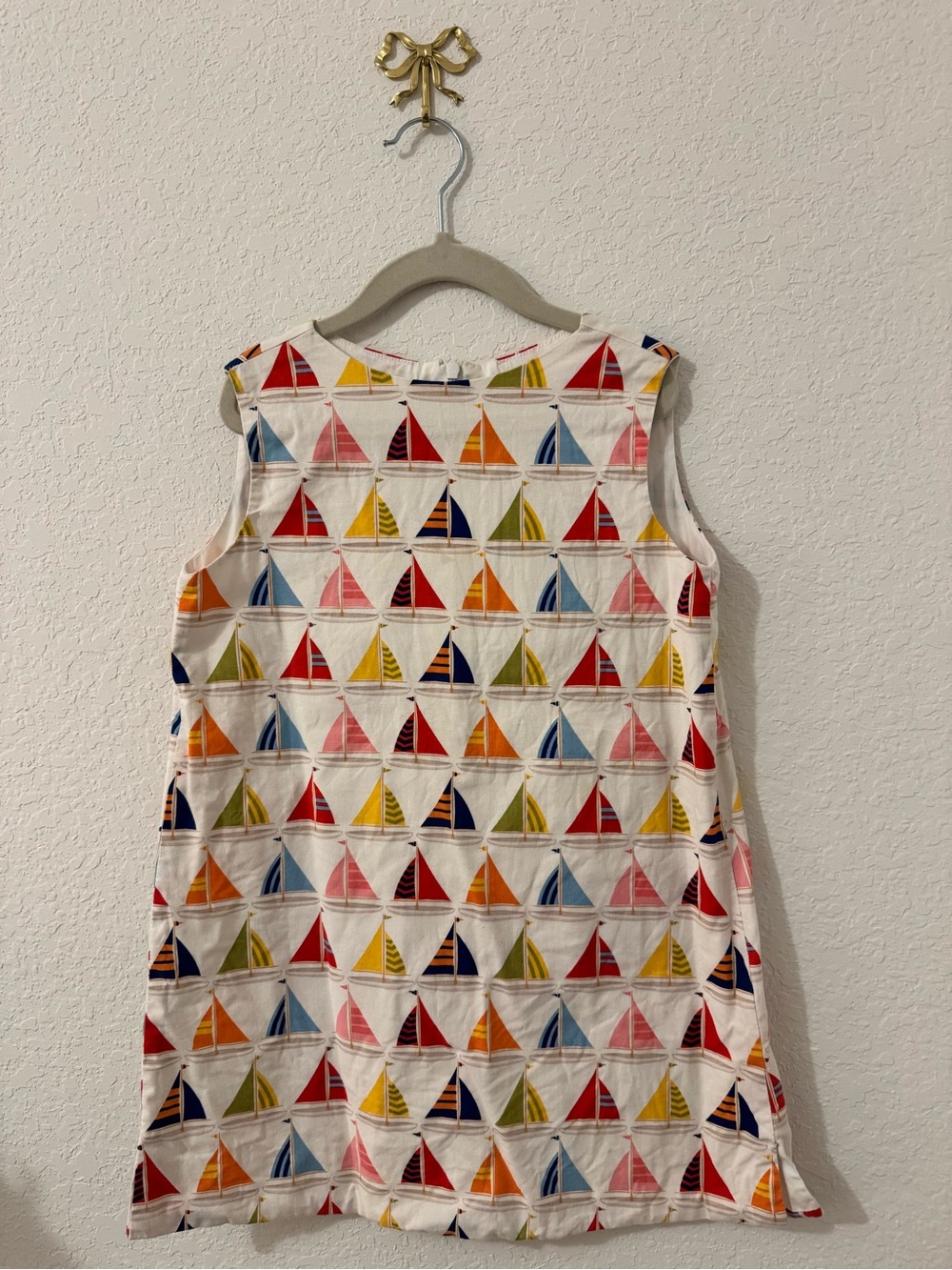 Hannah Kate Sleeveless Sailboat Print A-Line Kids Dress in White and Multicolor